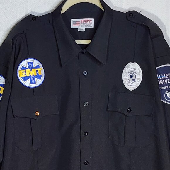 National Patrol Permanent Press Black LS Allied Universal EMT Work Shirt 19-19.5 - Picture 2 of 16